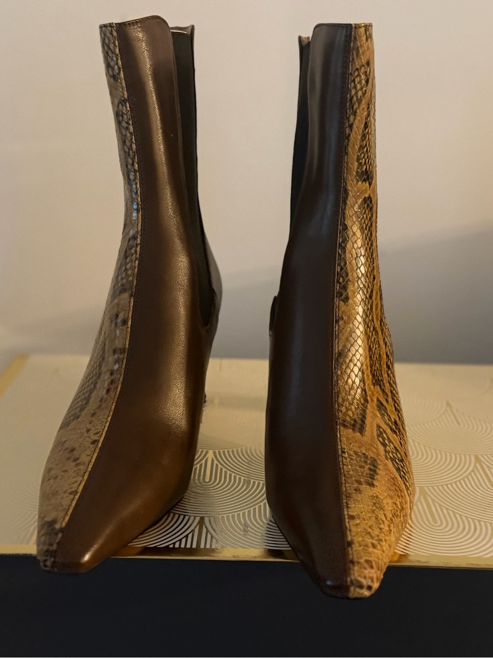 Sam Edelman Brown Snake-Print Pointed Toe Ankle Boots